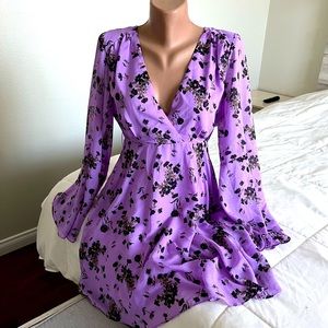Free People Purple Floral Long Sleeve Dress